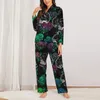 Dames nachtkleding Mexicaanse suikerschedelpyjama Dames Kleurrijke schedels Bloemenprint Elegant Slaapkamer Herfst 2-delige oversized pyjamasets