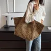 Oversized Leopard Prints Shoulder Bags For Women Deformable Canvas Large Capacity Shopping Winter Luxury Handbags 240130