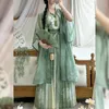 Vêtements ethniques Chinois Hanfu Fée Longue Cardigan Plissé Élégant Vert 3-pcs Ensemble Femmes Tenue Robe Flowy Costume Costume