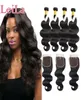 Mèches péruviennes naturelles Remy avec Lace Closure, Body Wave, couleur naturelle, non traitées, 5 pièces, 3411421, 4 lots