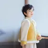 Roupas étnicas Chinês Tradicional Amarelo Engrossado Tang Terno Ano 3 Pcs Top Colete Calça Meninos Inverno Bonito Crianças Presentes de Natal