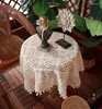 Nappe de Table en Crochet ajourée, décoration de maison, rectangulaire, avec pompon, Beige, pour chambre à coucher, café, salon, tapis E018