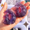 Decorative Figurines Natural Purple Fluorite Moon Carving Stone Cute Hand Carved Animal Figurine Energy Crafts Home Decoration Gift