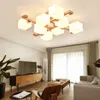 Taklampor inomhus lyster Moderno ledde hem ljuskrona japanska för vardagsrum barn sovrum fyrkantig träbelysning