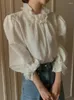 Damesblouses Koreaanse stijl Vintage shirts met lange mouwen Dames Effen Kleur Opstaande kraag Kanten rand Casual vrouwelijk Blusas Mujer Herfst 2024