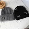 Korean Metal Bow Knitted Hat Ins Style Cute Y2K Girls Hat Autumn and Winter Personalized Fashion Warm Ear Protection Hat 240202