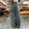 Kvinnors jeans kvinnor stor ficka överdimensionerad lös kvinnlig denim byxor 2024 Autumn Winter Hip Pop Retro Lady Wide Leg Trouser Street Cargo