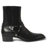 Botas masculinas de couro camurça marrom/preto, correntes com fivela, salto empilhado, zíper lateral, botas da moda masculinas