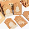 Etykiety Tagi 50pcs Projekt świąteczny Kraft Paper Tag Xmas Tree Label Wesołych Świąt Nowy Rok Bagsy Pudełka Opakowanie papierowe tagi Navidad Q240217