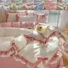 Conjuntos de cama 4 pçs/set azul conjuntos de cama kawaii folha caso moda menina princesa capa edredão 4 peças bonito decoração para casa