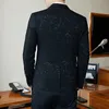 Blazer di lusso Vino lucido Rosso Blu Nero Contrasto di colore Colletto alla coreana Abito slim fit Giacca da ballo per abito da sposa 240201