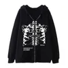 Heren Hoodies Sweatshirts Skeleton Gothic Ins Gedrukt Y2K Rits Dames Hoodies Sweatshirt Unisex Los Oversized Harajuk High Street Streetwear Tops T240217