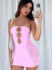Casual Dresses Combhasaki Kvinnor Summer Strapless Diamond Off Axel Mesh Patchwork Hollow Out Skinny Bandeau Backless Short Mini Dress