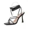Sandals Summer Women Sexy Thin High Heels Shoes Narrow Band Fashion Square Toe Ladies Ankle Strap Thong Woman