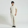 Men's Tracksuits Chinese Break Style Men Twinset Beige Gray Short Sleeve Top And Pant 2 Pieces Suit Set With Auspicious Embroidery