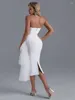 Casual Dresses BEAUKEY White Romatic Strapless Gauze Bandage Dress 2024 For Women Lace Wedding Back Slit Bodycon Midi Elegant Vestidos XL