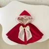 Giacche Nato Natale Mantello rosso Neonate Pile Peluche Mantello in pelliccia Con cappuccio Bambini Outdoor Mantieni caldo Cappotto Invernale Capispalla per bambini