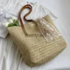 Shoulder Bags Yogodlns Vintage Women Woven Soulder Bag Solid Color Lace Ribbon Tote andbags Wicker Boo Straw for Beac andle BeigeH24217