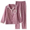 Pyjama de printemps en coton à col en dentelle pour femmes, vêtements de nuit, fil Double couche, manches longues fines, costume de maison douce, poches imprimées en 4 couleurs