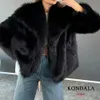 Kondala Vintage Faux Fur Oversizesed Coats Kobiety moda wiosna zima grube ciepłe kurtki swobodne kieszenie eleganckie znaki 240125