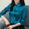 Stinlicher cetim camisa de seda feminina outono manga longa elegante trabalho wear topos moda coreana roxo verde azul blusa camisa 240131