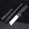 R7101 Flipper Folding Knife D2 Stone Wash Tanto Point Blade Flax Fiber with Stainless Steel Sheet Handle Ball Bearing Fast Open EDC Pocket Knives