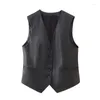 Women's Vests Faux Leather Vest Woman Black Sleeveless Jacket For Women 2024 Autumn Asymmetric Tailored Button Waistcoat