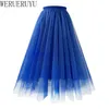 Mesh Gauze Pleated A-line Skirt Kawaii Prom Clothes for Women Summer High Waist Pink White Blue Midi Tulle Skirts Woman 240201