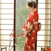 Etniska kläder röda kimono kvinnor japanska traditionella yukata haori kimonos cosplay klänning mode pografiska kläder formell klänning