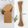 Labels Tags 50pcs Kraft Paper Tags White Cardboard Cards with Strings Wedding Birthday Christmas Party Gift Tag Cookie Packaging Supplies Q240217