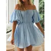 Abiti casual con spalle scoperte prendisole rosa donna manica corta Mini abito Boho da spiaggia solido Harajuku Vestido De Mujer