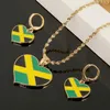 Necklace Earrings Set Stainless Steel Jamaica Heart Map National Flag Pendant Necklaces Jamaican Gifts