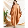 Etnik Giyim Dubai Dantel Batwing Batwing kol gevşek maxi elbise kadınlar Müslüman Abaya Fas Kaftan Eid Ramazan İslami Jalabiya Arapça Robe