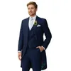 Herenkostuums donkerblauw voor heren Engelse stijl Formeel Notch Revers Single Breasted Herenkostuum Schoolfeest Feestrok Slank (Blazer Vest Broek)