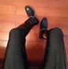 Botas masculinas de couro camurça marrom/preto, correntes com fivela, salto empilhado, zíper lateral, botas da moda masculinas