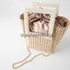 Totes Fashion Pearls Ganding Hands Handbags Handbags Luxury Chains Wicker Woven Bags Bodybody Sacs Lady Summer Beach Bali Straw Bagh24217