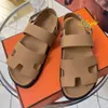 Designer Sandaler Flat Real Leather Summer Slides Slides Sandlids