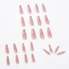 False Nails 24st Snowflake Design Pink Long French Gold Edge Elegant Fake Square Nail Tips Press On Coffin Full Cover