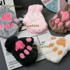 Five Fingers Gloves Cute Fluffy Cat Paw Claw Fingerless Gloves Plush Fingerless Panda Mittens Warm Soft Half Finger Women Winter Wear Christmas Gift 2024