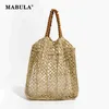 Shoulder Bags Beading andle Straw Mes Beac Tote Bag ollow Out Fising Net Square Soulder Purse Large Brand Summer Sopper DaypackH24217