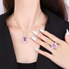 Colar brincos conjunto sojewelry anéis europeus e americanos simulados rosa vermelho corindo temperamento para mulher 10 12-6 8