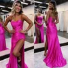 sexy roze roze prom dress voor zwart meisje spaghetti kant up back party avondjurken plooien split formele lange speciale gelegenheid jurk