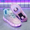 Children's Kids Boys Girls USB Charging Glowing Casual Sneakers Led Light Wheels Outdoor Parkour Roller Skate Shoes Sports For 240129
