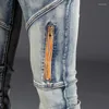 Jeans da uomo 2024 Cool Men Slim Fit Patchwork Maschio Retro Distressed Denim Pantaloni Casual Qualità Tasca Y2K Punk Fidanzato Pantaloni Blu