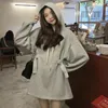 Women's Hoodies Hooded Plush Hoodie For Clothing 2024 Autumn And Winter Loose Loop Buckle Drawstring Waist Collection Solid Color