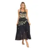 Stage Wear Womens Belly Dance Outfit Performance Costume Glittery Sequins Halter Self-Tie Crop Top With Irregular Skirt Hip Scarf