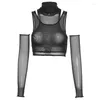 Women's Tanks 2024 Autumn Women Clothing Fashion Sexy Mesh See-through Sleeveless Tank Tee Street Style Off Shoulder Solid Crop Tops