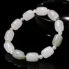 Strand JD Pierre Naturelle Glace Vert Jade Baril Forme Perle Bracelets Femmes Bijoux De Mode 10 14mm Énergie Stretch Bracelets Yoga Main Cadeau