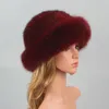 Real Fur Hat Winter for Womens Cap Natural Mink Päls med rävpäls beanies lyxiga ryska solstickning hink hatt Bonnets mode 240123