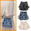 Bolsas de noche Mujeres Mini Crossbody Monedero Denim Fringe Hobo Bolsa Color Sólido Sling Diamond Lattice Viaje femenino